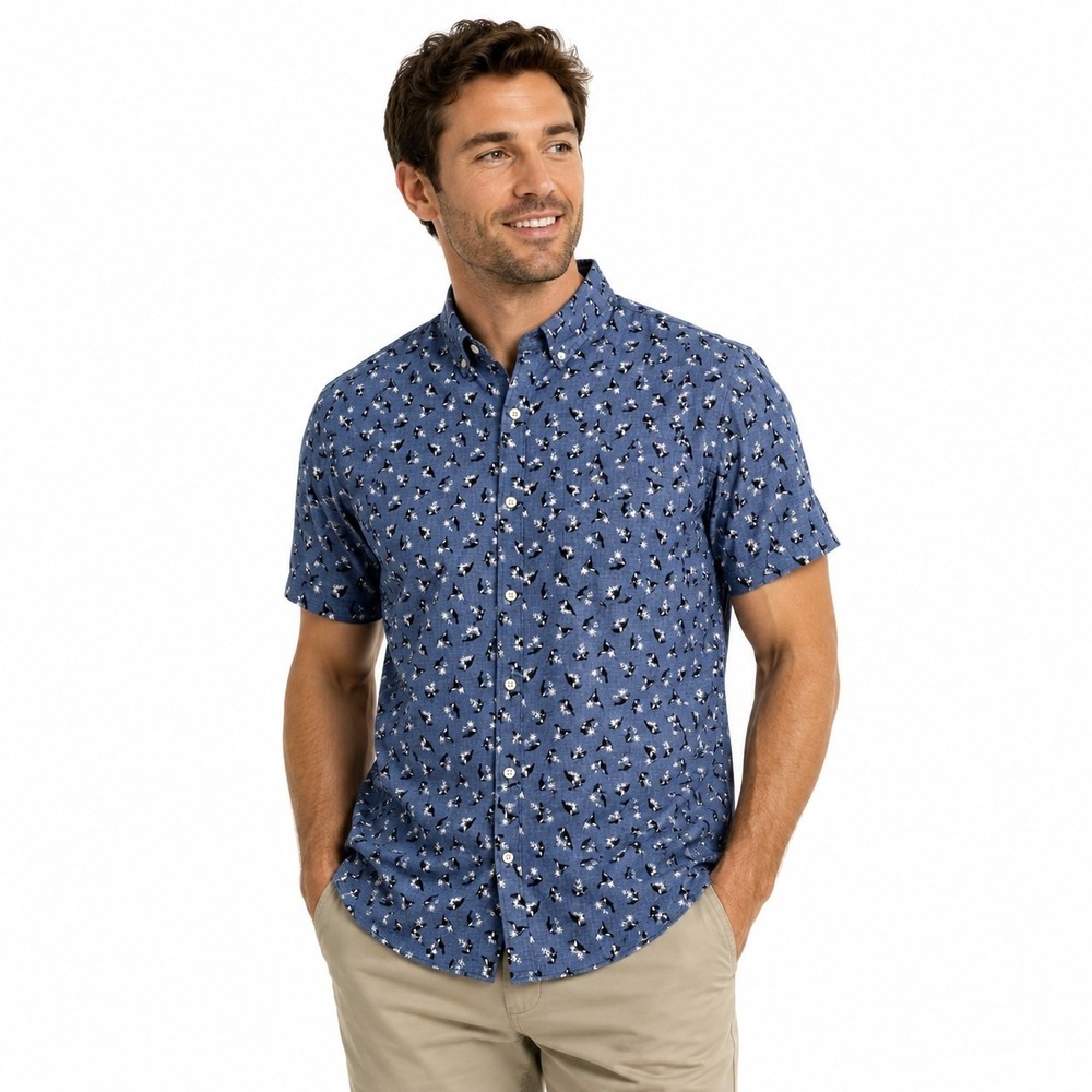 Gap Mens Slim Button Up Short Sleeve Medium Bird Toucan Print